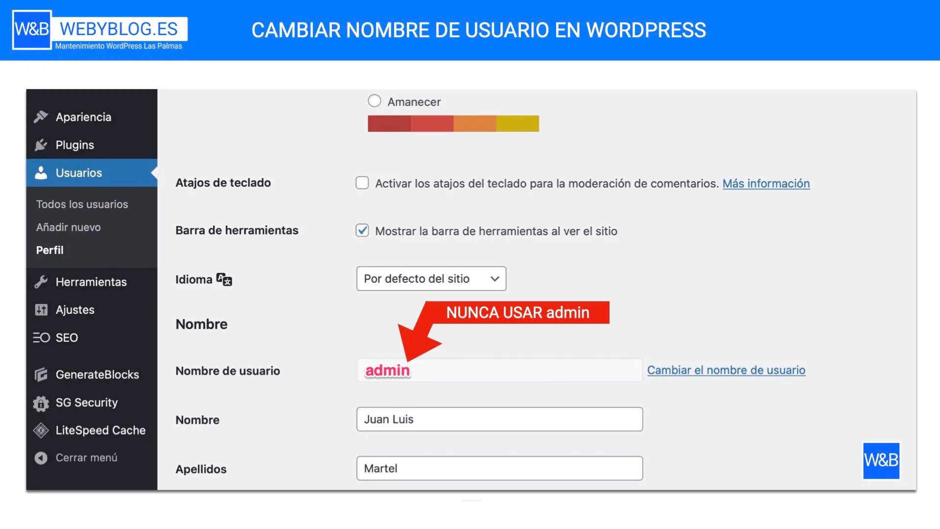 Cambiar el nombre de Usuario en WordPress.