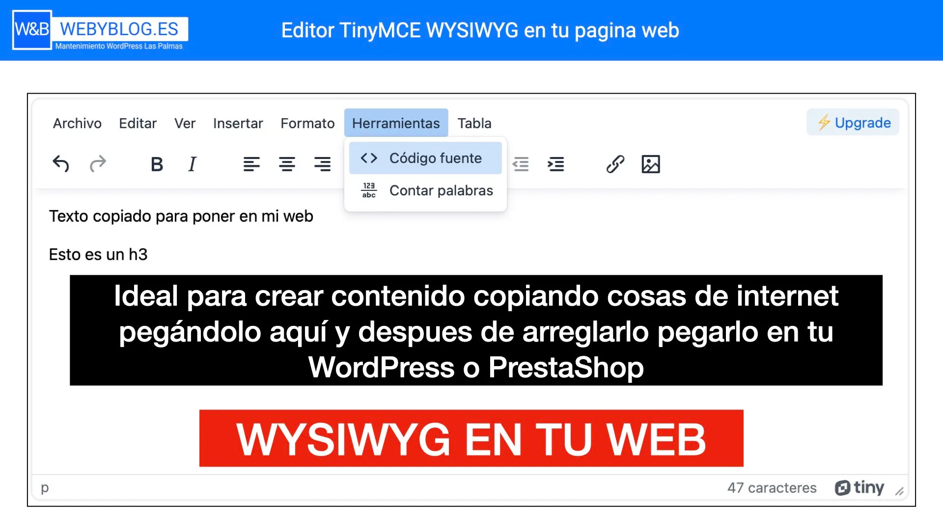 Editor TinyMCE WYSIWYG en tu servidor web